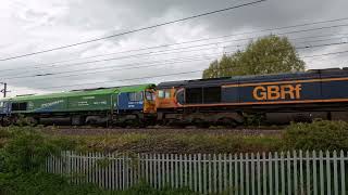 GB Railfreight 66762 and 66796 The Green Progressor [upl. by Cloutman]