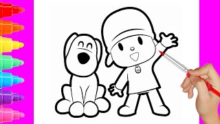 Drawing and coloring Pocoyo and dog Drawing for kids eas drawing for kids [upl. by Friedlander497]