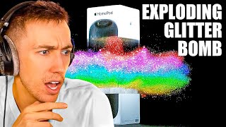 Miniminter Reacts To EXPLODING Glitter Bomb 40 vs Package Thieves  Mark Rober [upl. by Htezzil]