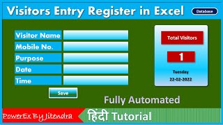 Visitor Entry Register in Excel  Fully Automated Visitor Entry Register in Excel  NO VBA [upl. by Fayette]