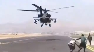 US Army Apache Attack Helicopter LOW PASS To Clear People Off Afghanistan Runway For C17 Takeoff [upl. by Bradski]