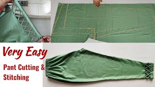 Very Easy Pant Trouser Cutting and stitching with Bottom Design  Pant Cutting and stitching [upl. by Enomyar]