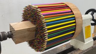 Amazing Woodturning Crazy  Multicolored Quintessential Art From Pencils Specially Made On Lathe [upl. by Auqinimod]