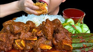 MUKBANG EATINGSPICY MUTTON CURRY GREEN CHILLI ONIONS amp WHITE RICE [upl. by Nessaj]