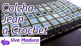 🛏️COLCHA CUBRECAMA a CROCHET con cuadros de Jean Tutorial paso a paso ¡Colcha de jean a crochet 🛌 [upl. by Luebke307]