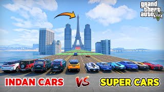 GTA 5 INDIAN CARS VS SUPER CARS EIFFEL TOWER JUMPING CHALLENGE  GTA 5 GAMEPLAY [upl. by Norvil]