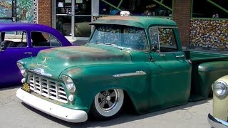 Bagged 1956 Chevy Truck  Ratrod Patina Wide White Walls [upl. by Ielak385]