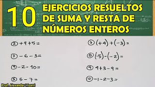 10 EJERCICIOS DE SUMA Y RESTA DE NÚMEROS ENTEROS [upl. by Lytle]