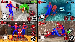 Playing as SpiderMan Family Vs Dinosaur Trex vs Big White Shark in Granny House  Megamix [upl. by Monagan]