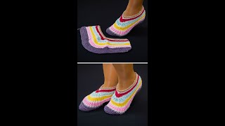 Very easy knitted scrap yarn slippers for beginners Miarti🧶 [upl. by Nawor]