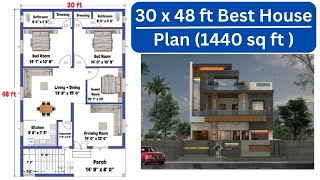 30x48 House Plan  30x48 House Design  30x48 House Plan 2 BHK  30x48 East facing House Plan [upl. by Annerahs]