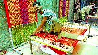 Artistic Technique of Weaving a Cot  Beautifully Designed Nylon Rope Cot Weaving [upl. by Aihsatal738]