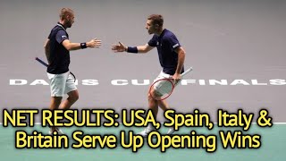 Davis Cup 2024 Finals Wrap United States Spain Italy And Britain Secure Opening Victories [upl. by Yrian]