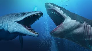 Mosasaurus vs Megalodon  Dino Adventure  Mosasaurus  Megalodon Shark  Dino Battle  Dinosaur [upl. by Dasa]