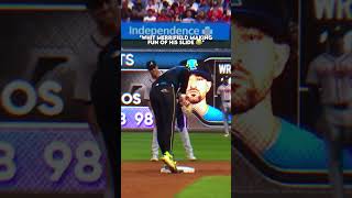 Whit Merrifield amp Bryce Harper Share A Hilarious Moment 😂 shorts [upl. by Ynoyrb]