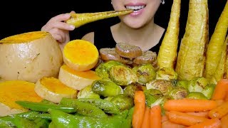 HEALTHY EATING ASMR ROASTED VEGGIES PLATTER PARSNIPS BRUSSELS SPROUTS SNAP PEAS TracyN ASMR [upl. by Dugaid]