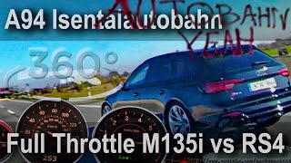 Full Throttle Audi RS4 vs BMW M135i Isental motorway A94 Ø140mph RaceRender 4k 360° 3D 96kHz [upl. by Johanna]