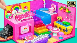 How To Make Cutest Pink House with Bedroom Rainbow Stairs from Polymer Clay ❤️ DIY Miniature House [upl. by Ennaillek]