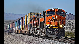 ENORMOUS 15000 FT HIGH SPEED BNSF Intermodal Double Stack Freight Trains In The California Desert 1 [upl. by Dichy]