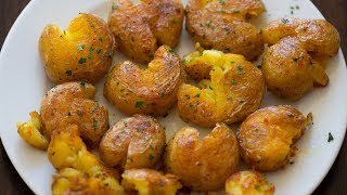 Crispy Garlic Smashed Potatoes Recipe [upl. by Goss62]