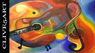 CUBIST guitar Acrylic painting for beginners Acrylic paintingclive5art [upl. by Yrdnal]