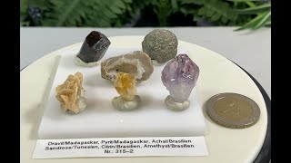 Dravit Sandrose Achat Citrin Amethyst Kugelpyrit auf Plastiksockel  kleine Mineraliensammlung [upl. by Nakashima]