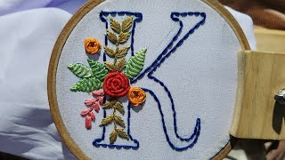 K Letter Hand Embroidery Tutorial  k Letter Stitches [upl. by Brok]