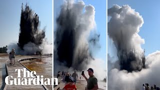 Geyser eruption in Yellowstone national park sends visitors fleeing [upl. by Aliakam195]