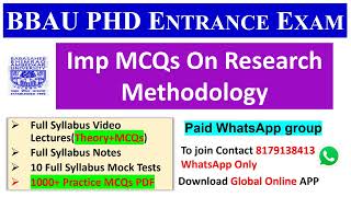 BBAU PhD Entrance Exam 202122  Most Expected MCQs On Research Methodology  PhD Entrance Exam 2022 [upl. by Ahsataj]