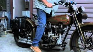 2012 Motorcycle Cannonball 13 1929 HarleyDavidson JD Kick Start Demonstration [upl. by Neuburger695]