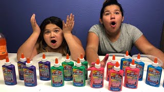 NEW ELMERS WASHABLE COLOR GLUE  MAKING FOUR GIANT SLIMES [upl. by Yednarb]