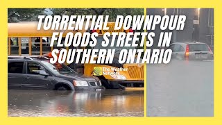 Torrential Rain Floods Roads in Southern Ontario [upl. by Staffard]