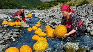 Washing Giant Melons in the Mountain River Winter Melon Canning with the Hermit Family [upl. by Sugna]