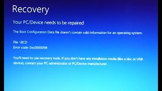 Recovery Mavi Ekran Hata Çözümü  How to Fix Error Code 0xc0000098 [upl. by Imaon740]