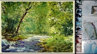 Watercolor Landscape Painting  The Forest Stream [upl. by Ahtilat572]