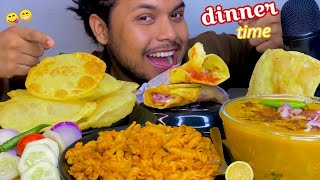 EATING PURILUCHI WITH ALOO SABJIGHUGNIAND PARATHASPICY PASTA AND EGG ROLLSPICY EATING SHOW [upl. by Treblihp]