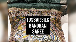 Bandhani  hand bandhej pure tussar silk saree with kalamkari pallu silk marked  9993789377 [upl. by Reis]