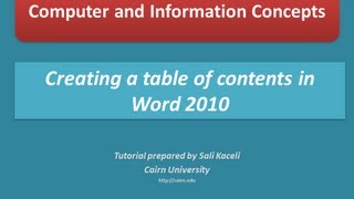 Creating a table of contents and inserting footnotes and endnotes in Word 2010 [upl. by Sudderth]