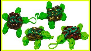 🌈 How to make loom bands animals easy turtle with forks charms for kids tutorial DIY [upl. by Kylander878]