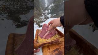 Kütük Ocakta Dana TBone 🥩 ❄️  beef Tbone steak on log stove [upl. by Achorn]