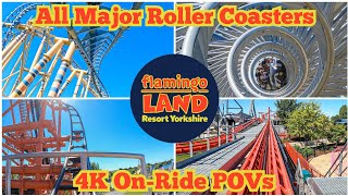 Flamingo Land 2023 🇬🇧  All Major Roller Coasters 4K OnRide POVs [upl. by Kilbride271]