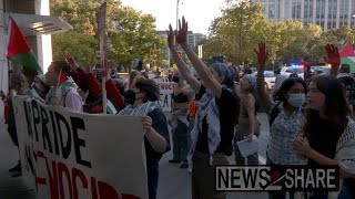 ProPalestine protesters rally against Human Rights Campaign dinner featuring Tim Walz [upl. by Lumbard]