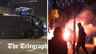 Netherlands Rioters torch vehicles in Rotterdam over plans for new Covid19 measures [upl. by Skricki]