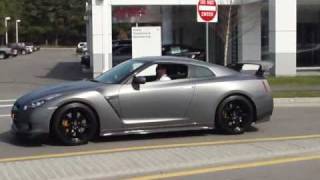 685HP Nissan GTR INCREDIBLE exhaust revving and acceleration sounds and Audi R8 V10 [upl. by Sheffie]