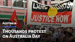 Thousands protest on Australia Day in solidarity with indigenous people  AFP [upl. by Aekan243]