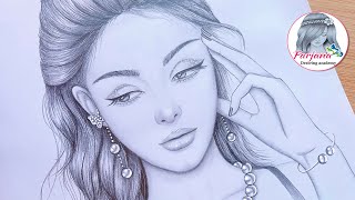 How to draw a girl with ponytail hairstyle  Pencil sketch  Face Drawing  bir kız nasıl çizilir [upl. by Nalyak]