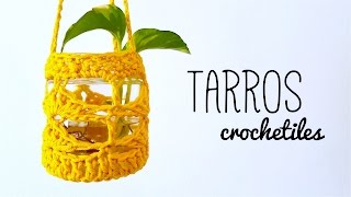 TARROS DE VIDRIO decorados con crochet ENGLISH SUB  tutorial paso a paso AHUYAMA CROCHET [upl. by Octavius]