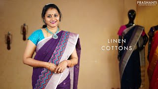 Linen Cotton Sarees  27 Mar 2021  Prashanti [upl. by Aileme]