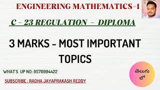 ENGINEERING MATHEMATICS 1  3 Marks  C 23 Regulation in Diploma [upl. by Kiyoshi]