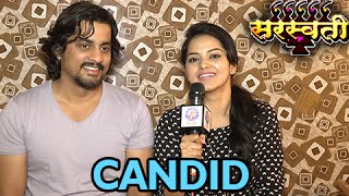 Sangram Salvi Sarjerao amp Titiksha Tawde Saraswati Candid Chat  Saraswati Colors Marathi Serial [upl. by Kristan]